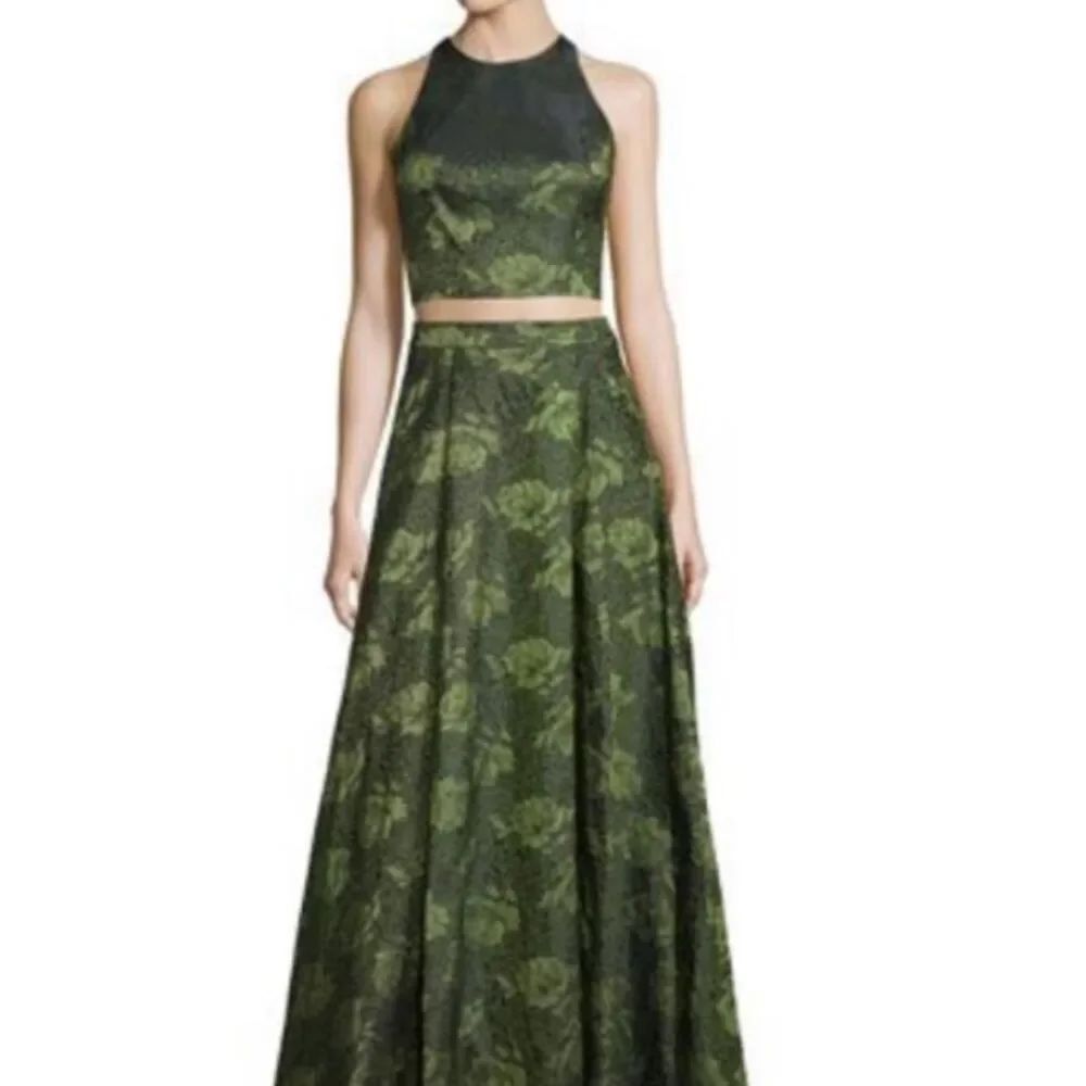 Alice + Olivia Carey pleated brocade maxi skirt and crop top
AA20